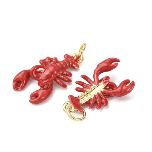 Pendentif homard rouge émaillé – plaqué or 18k