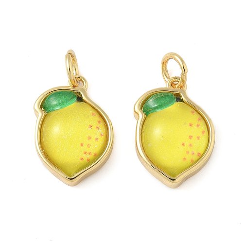 Pendentif citron jaune résine – plaqué or 18k