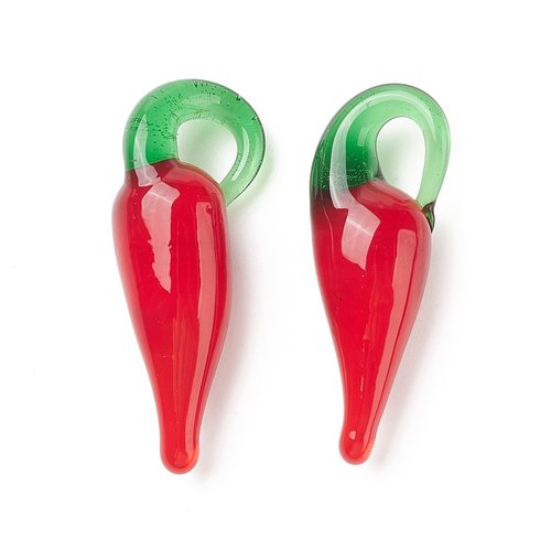 10 pendentifs piment rouge porte-bonheur – verre lampwork artisanal