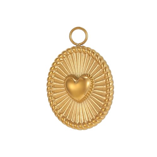 Pendentif ovale cœur doré – acier inoxydable 304 plaqué or 18k