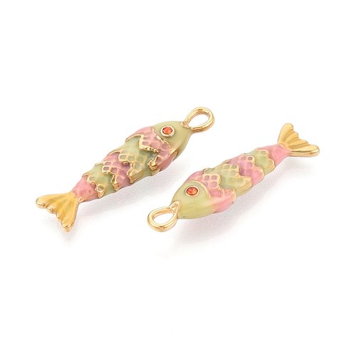Pendentif poisson émaillé rose et vert – acier inoxydable 304 plaqué or 18k