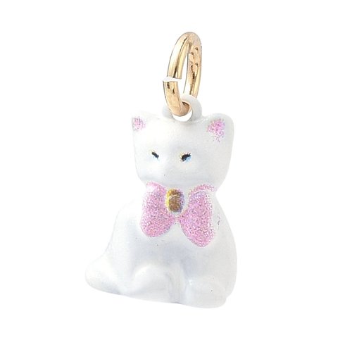 Pendentif chat blanc avec nœud rose – acier inoxydable 304