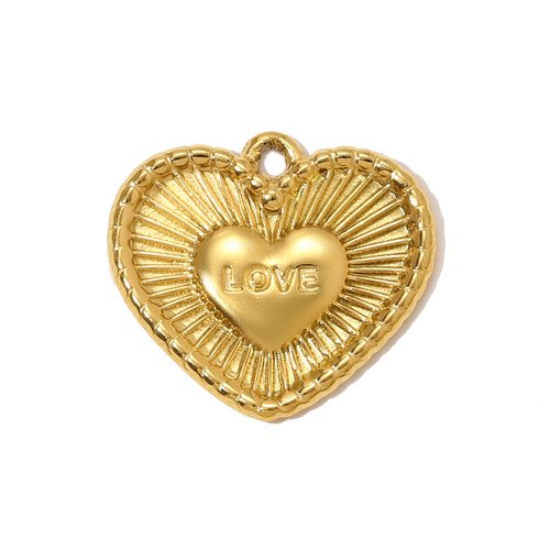 Pendentif cœur love en acier inoxydable 304 – plaqué or 18k
