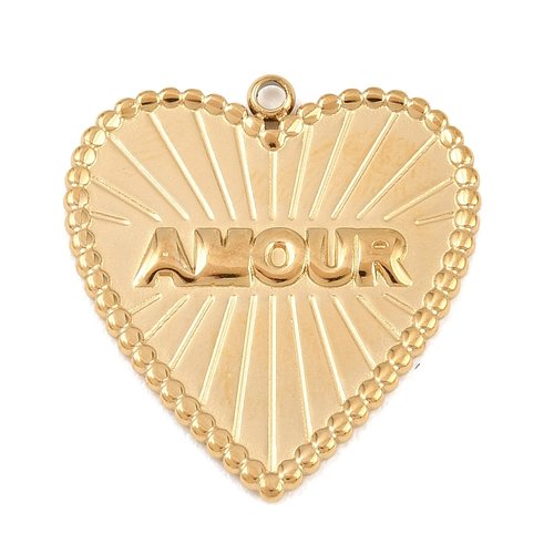 Pendentif cœur amour en acier inoxydable 304 – breloque dorée