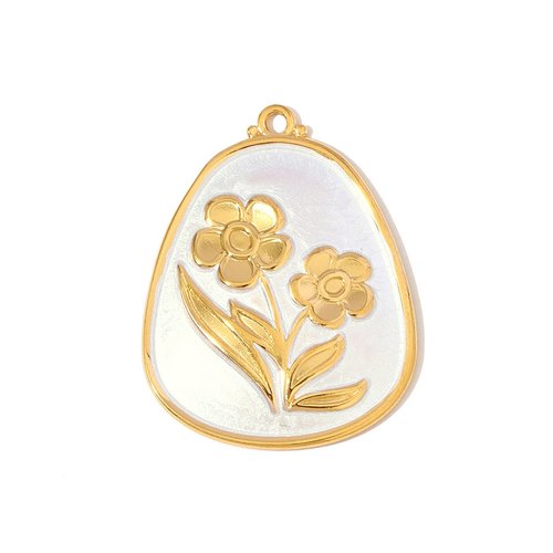 Pendentif fleur émaillé blanc – acier inoxydable 304 plaqué or 18k