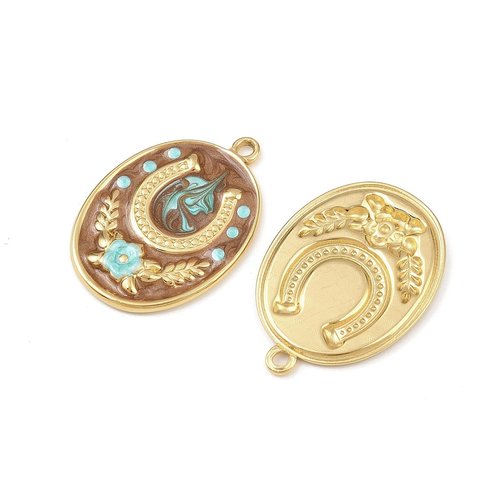 Pendentif fer à cheval & fleur – acier inoxydable 304 plaqué or 18k