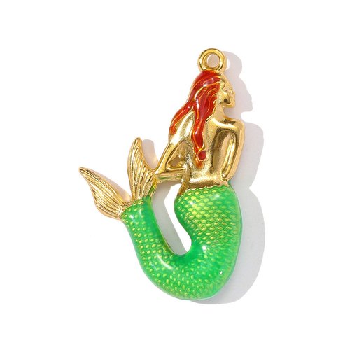 Pendentif sirène émaillée – acier inoxydable 304 plaqué or 18k