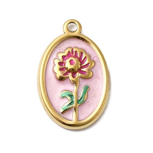 Breloque fleur émaillée – acier inoxydable 304 plaqué or 18k
