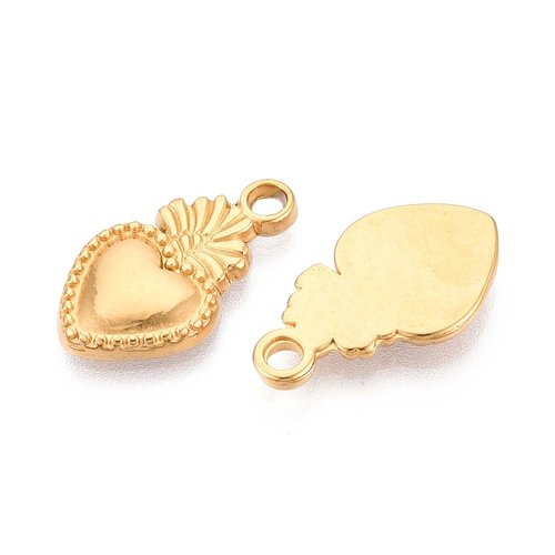 2 breloques sacré cœur – acier inoxydable 304 plaqué or 18k