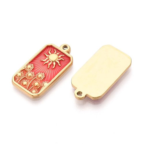 Breloque soleil et fleurs émaillée – acier inoxydable 304 plaqué or 14k