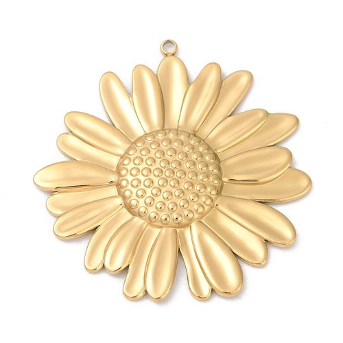 Grand pendentif tournesol – acier inoxydable 304 plaqué or 18k