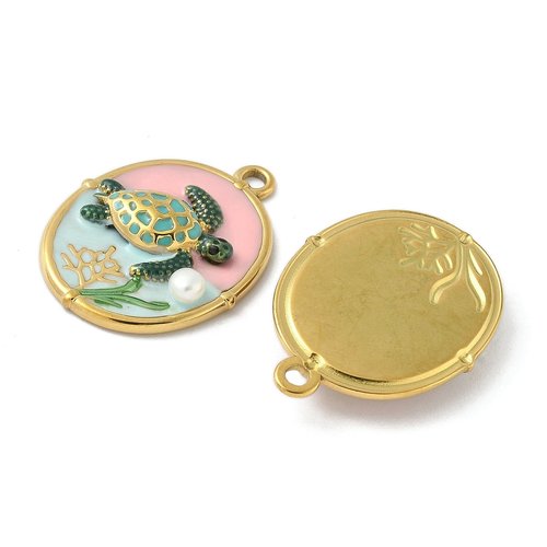 Pendentif tortue émaillée – plaqué or 18k