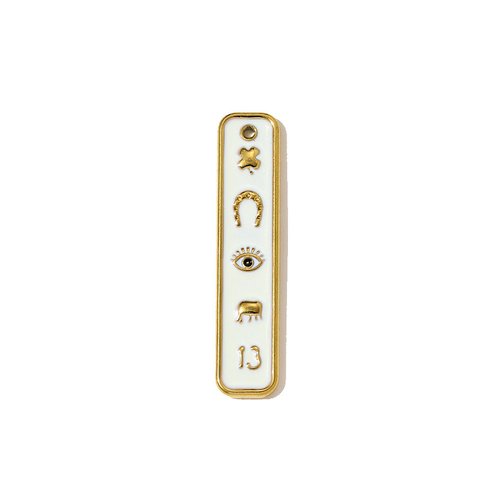 Pendentif rectangle émaillé – trèfle & œil – plaqué or 18k