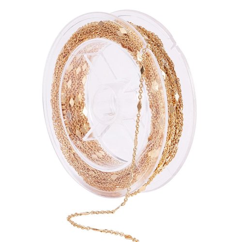 Chaîne très fine dorée à petits losanges, 1,5 mm – laiton plaqué or 18 carats, vendue au mètre
