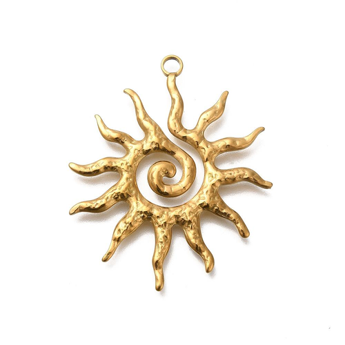 Pendentif soleil doré à spirale, 40,5 mm – breloque soleil en acier inoxydable 304