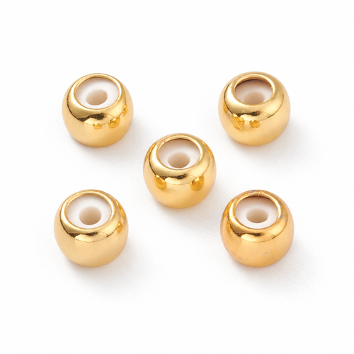 5 perles stoppeur dorées, 8 mm – perles curseur en acier inoxydable 304 avec caoutchouc intérieur