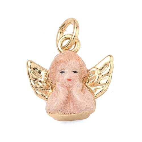 Pendentif ange émaillé rose en laiton doré, breloque chérubin rétro pour création de bijoux