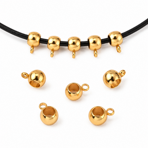 Lot de 5 bélières dorées en acier inoxydable – attaches pendentifs pour cordon 4 mm