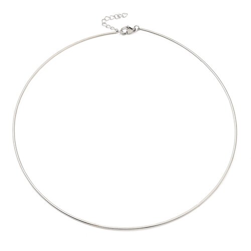 Collier rigide ras de cou argenté en acier inoxydable diamètre 12,7 cm avec fermoir et chaînette d’extension