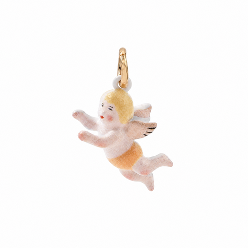 Breloque ange en laiton émaillé – charm chérubin avec anneau – 17 mm – à l'unité
