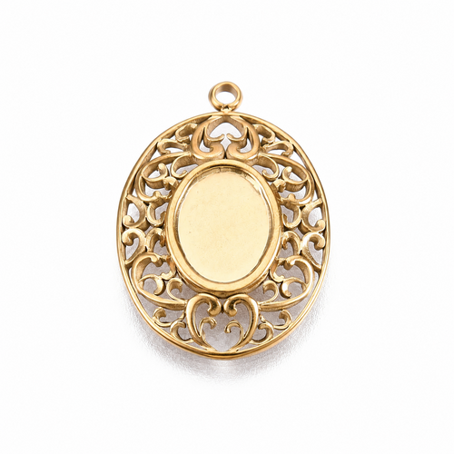 Support pendentif ovale pour cabochon en acier inoxydable doré – plateau 6,5 × 8,5 mm