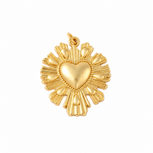 Pendentif sacré-cœur ex-voto en laiton plaqué or 18k avec anneau pour création de bijoux