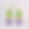 Boucles d'oreilles en laiton et acrylique vert et mauve