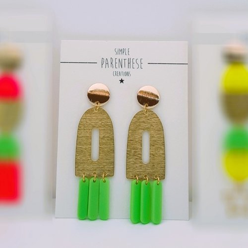 Boucles d'oreilles en laiton et acrylique vert et or