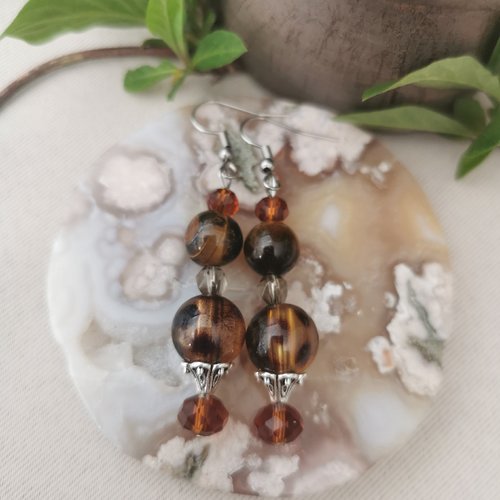 Boucles d'oreilles œil de tigre léopard