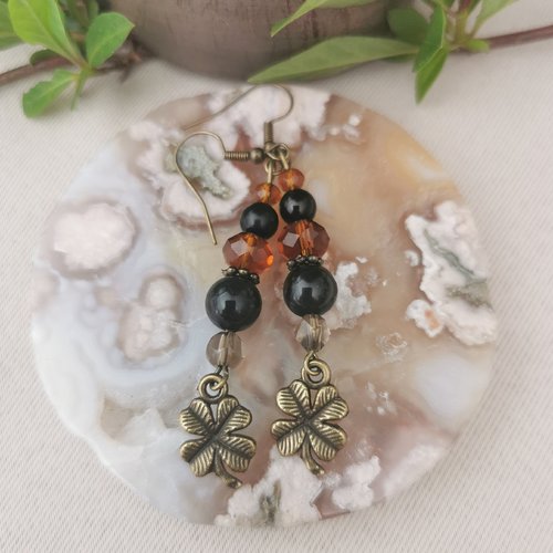 Boucles d'oreilles bronze obsidienne