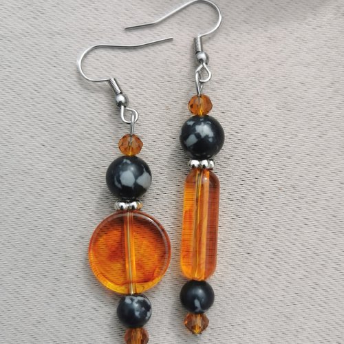 Boucles d'oreilles obsidiennes flocons de neige