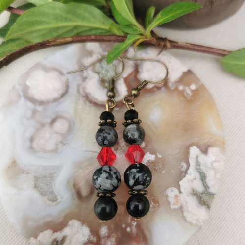 Boucles d'oreilles obsidiennes flocons de neige