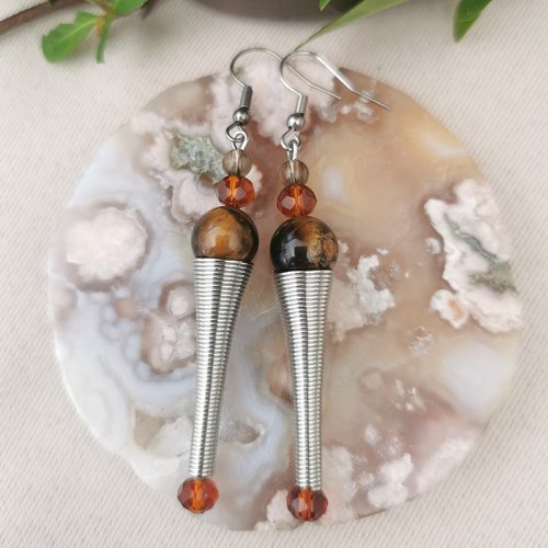 Boucles d'oreilles longue œil de tigre