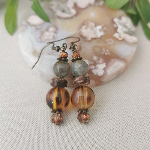 Boucles d'oreilles labradorite léopard