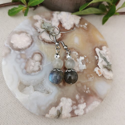 Boucles d'oreilles labradorite bleu pierre de lune