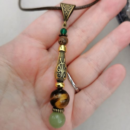 Amulette prehnite œil de tigre