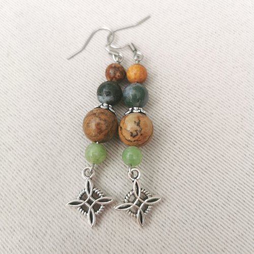 Boucles d'oreilles jaspe paysage nœuds de sorcière