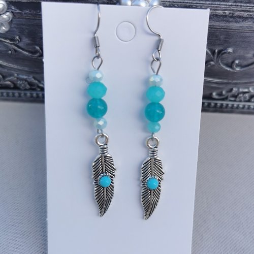 Boucles d'oreilles plume calcédoine