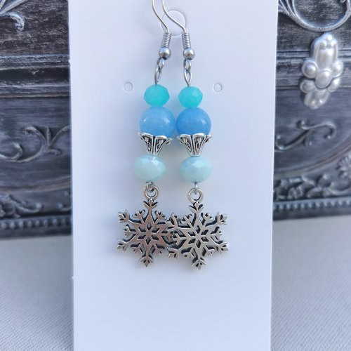 Boucles d'oreilles flocon de neige bleu agate