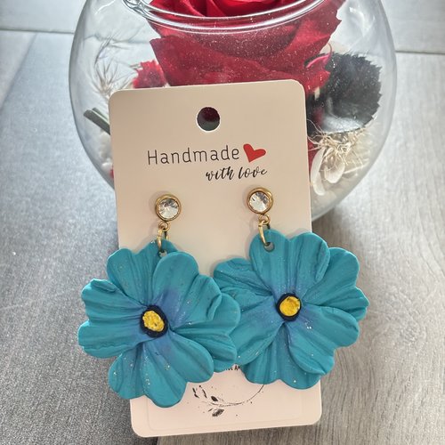 Boucles d’oreilles coquelicot bleu