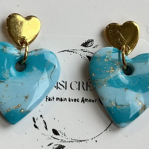 Boucles d’oreilles petits cœurs océan
