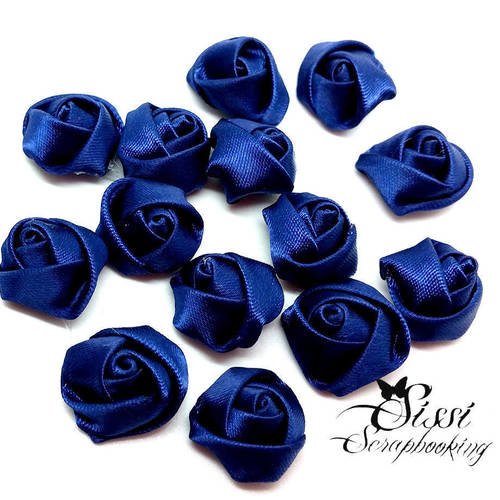 Lot 6 fleur en satin bleu nuit navy blue scrapbooking bijoux decoration  mariage naisance bapteme customisation - Un grand marché