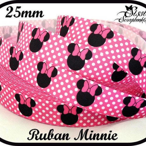 1M RUBAN GROS GRAIN MINNIE MICKEY DISNEY ROSE A POIS SCRAPBOOKING COUTURE 22mm