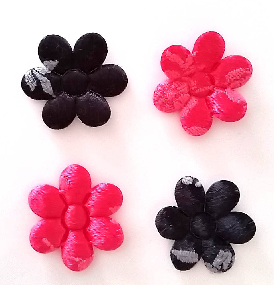 LOT 4 APPLIQUES EMBELLISSEMENTS FLEUR à POIS 35mm SCRAPBOOKING CARTERIE