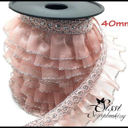 1m RUBAN GALON DENTELLE ÉCRU IVOIRE ARGENTÉ COSTUME FROUFROU COUTURE SISSI 40mm