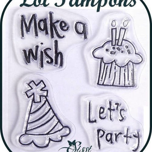 LOT 4 TAMPONS TRANSPARENTS TAGS MERCI JOIE SCRAPBOOKING 