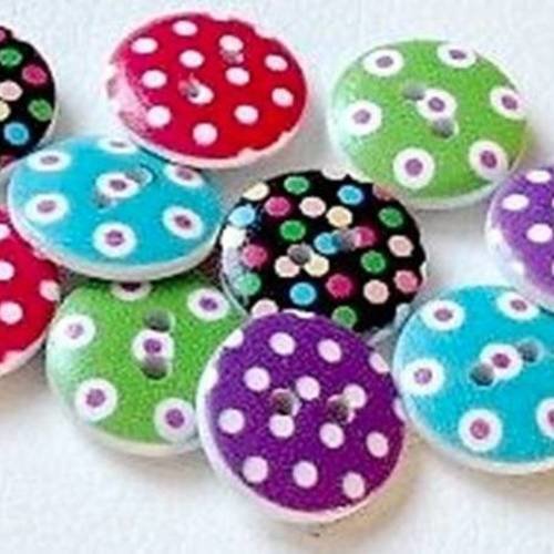 LOT MIXTE 10 BOUTON ROND A POIS MULTICOLORE SCRAP COUTURE SCRAPBOOKING PERLE