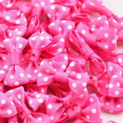 LOT 6 NOEUDS RUBAN GROS GRAIN ROSE FUSHIA A POIS SCRAPBOOKING MARIAGE BAPTEME