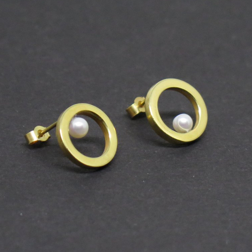 Créoles argent plaqué or 18k avec perles. boucles d'oreilles cercles or. bijoux minimalistes