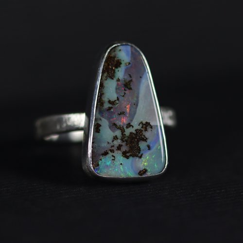 Bague opale boulder australie argent massif, taille 58, bijou de créateur